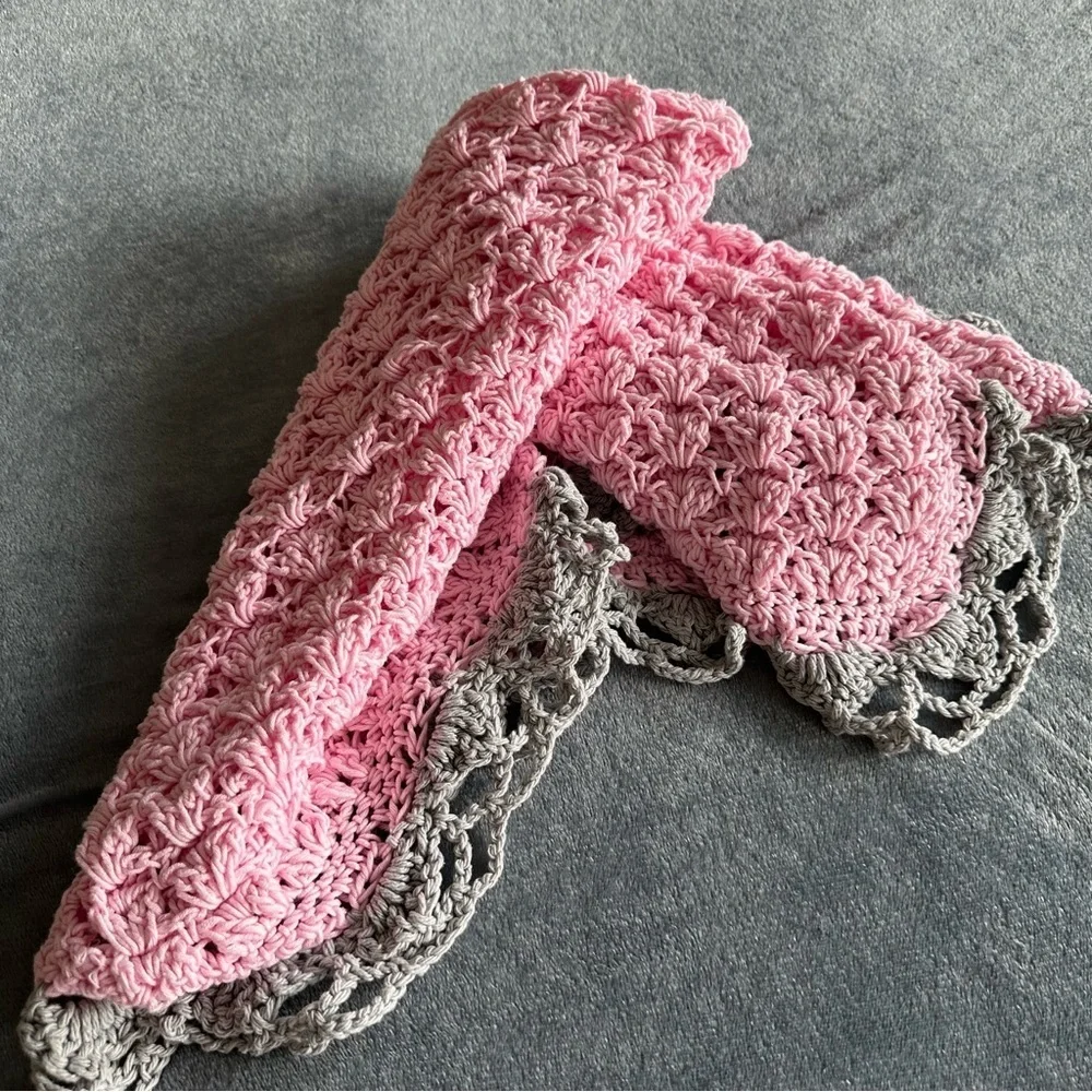 NWOT Handmade Throw knitted Pink and Gray Crochet Baby Blanket